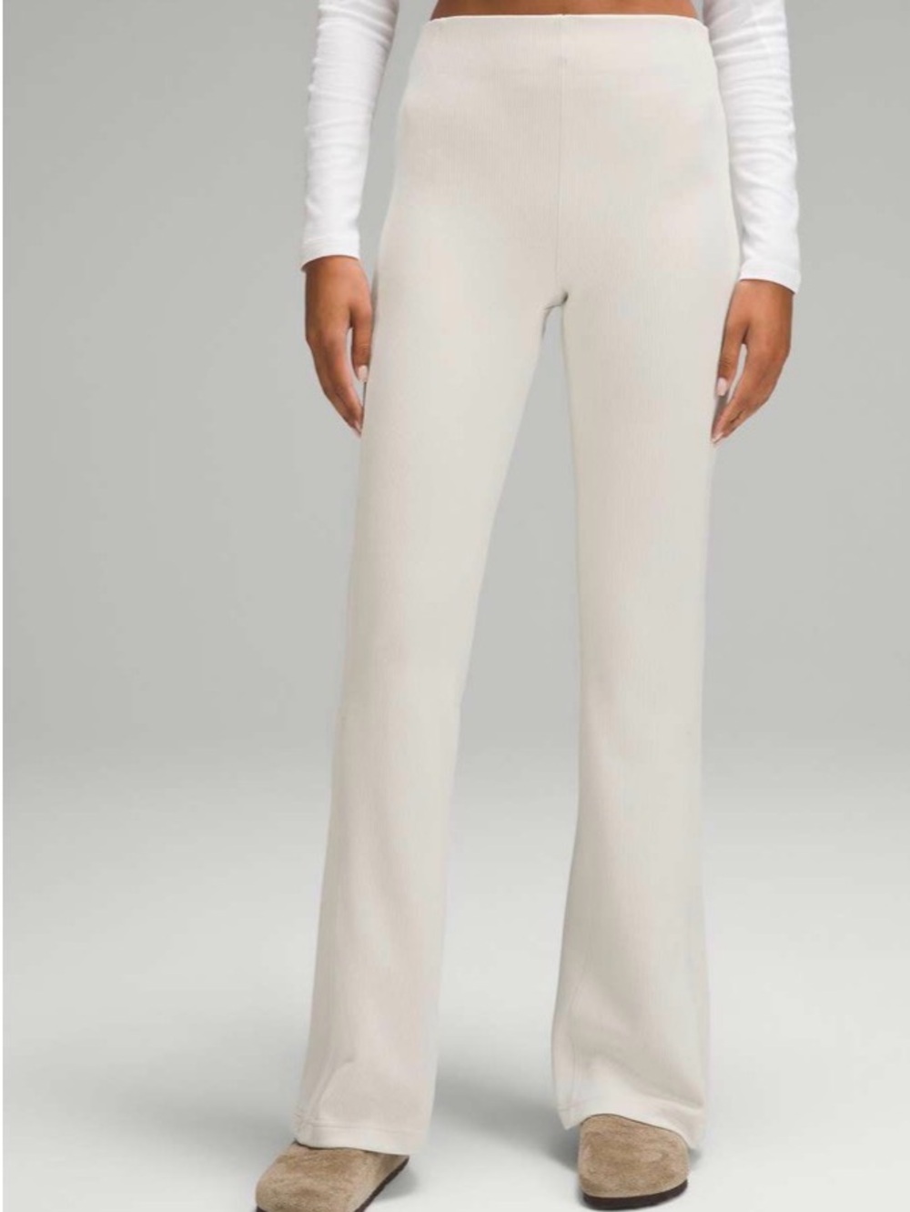 Lululemon Brushed Softstreme Ribbed Zip Flared Bone White Pant 32.5" Sz 4